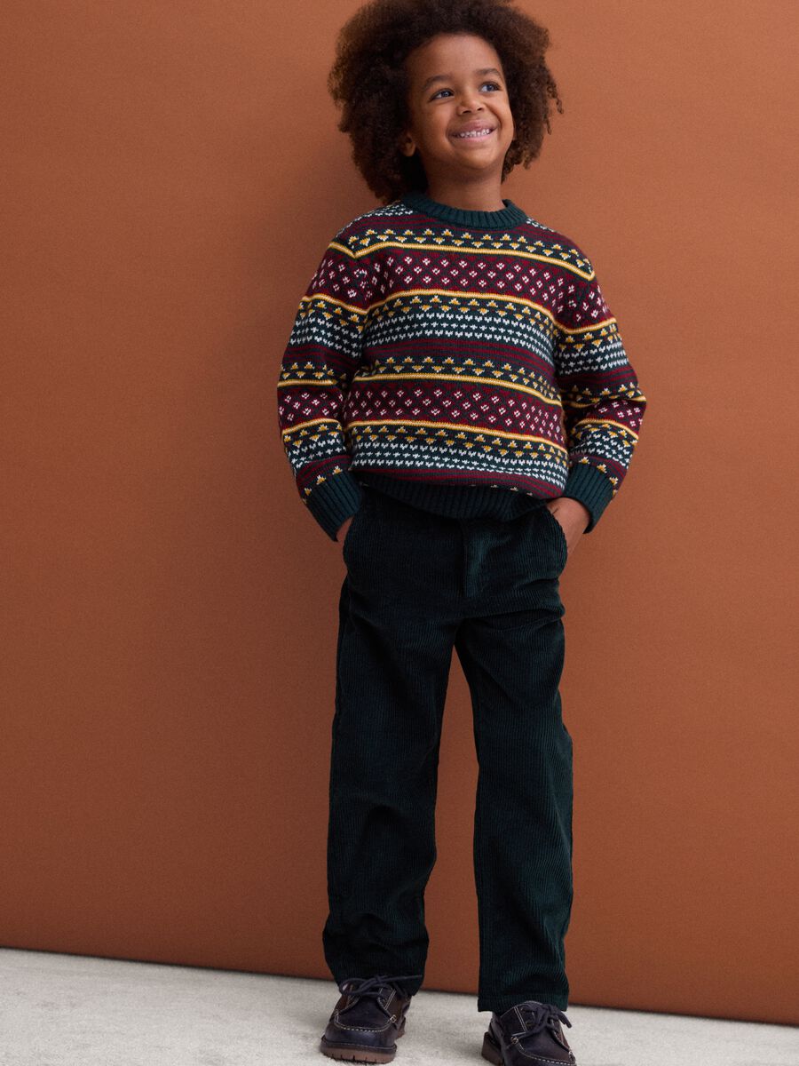 Pantaloni chino verdi in puro cotone regular fit a coste_0