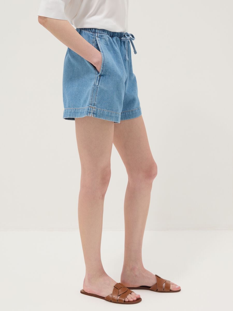 Light blue pure cotton denim shorts_3