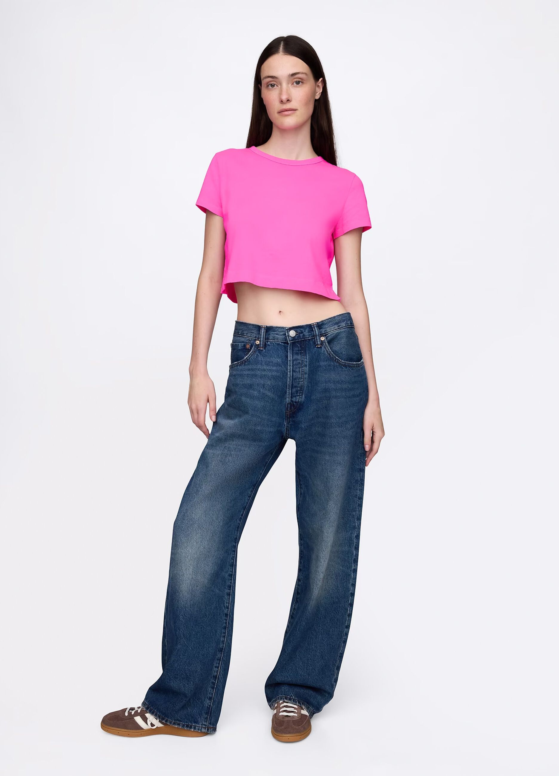 Pink cropped T-shirt in cotton