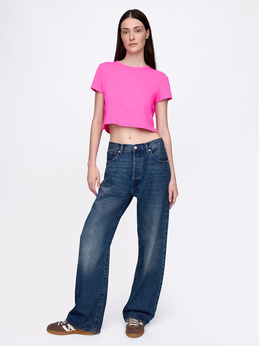 Pink cropped T-shirt in cotton_1