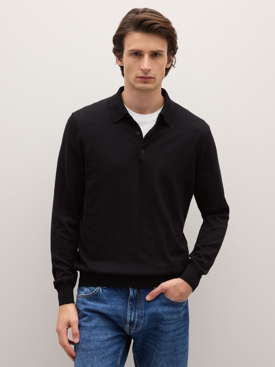 Black regular fit pure merino wool sweater_1