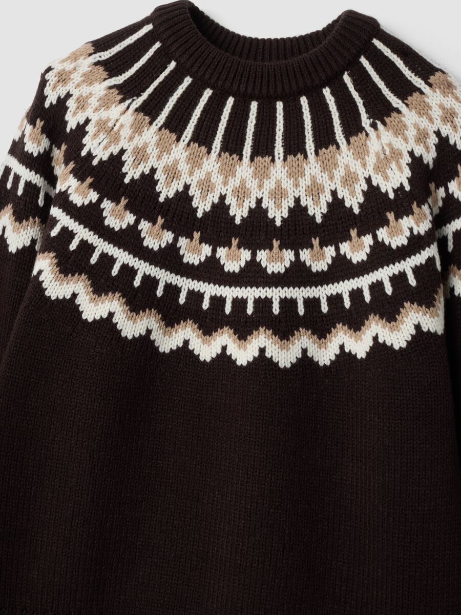 Brown jacquard wool-blend crew-neck jumper, regular fit_5