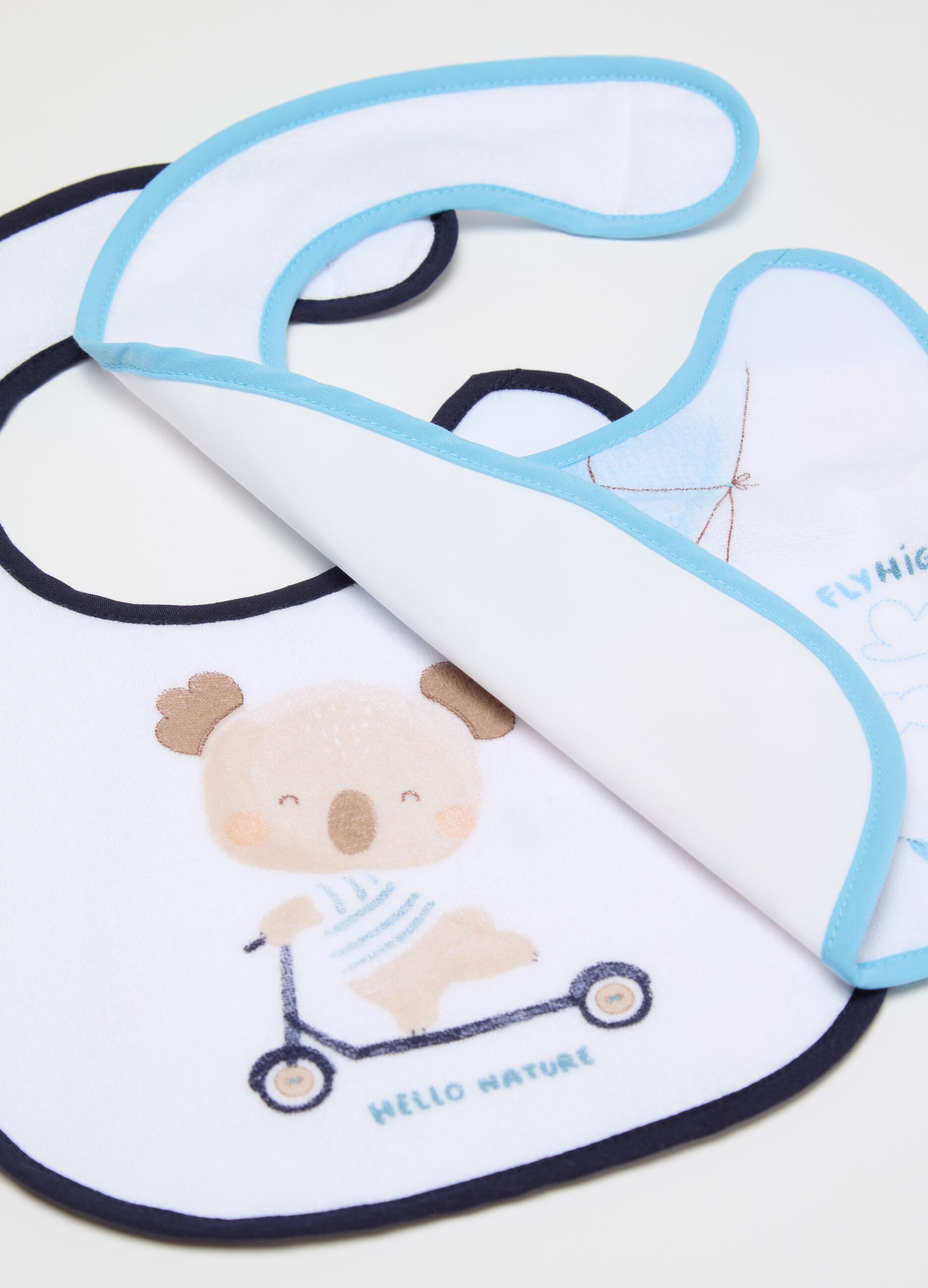 Two-pack bibs with PEVA backing and koala print