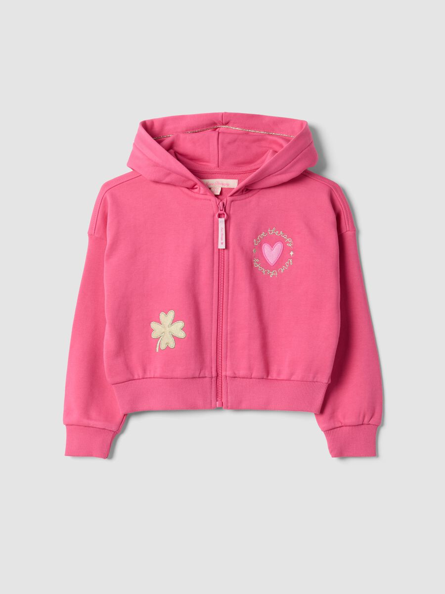 Felpa rosa in misto cotone con cappuccio e girocollo_0