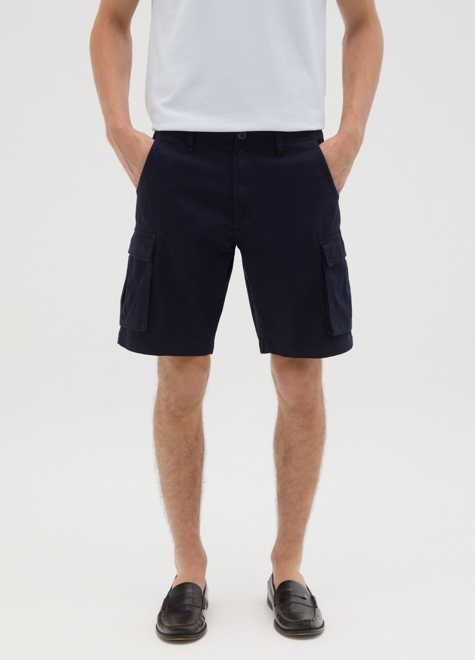 Bermuda da uomo in puro cotone blu regular fit