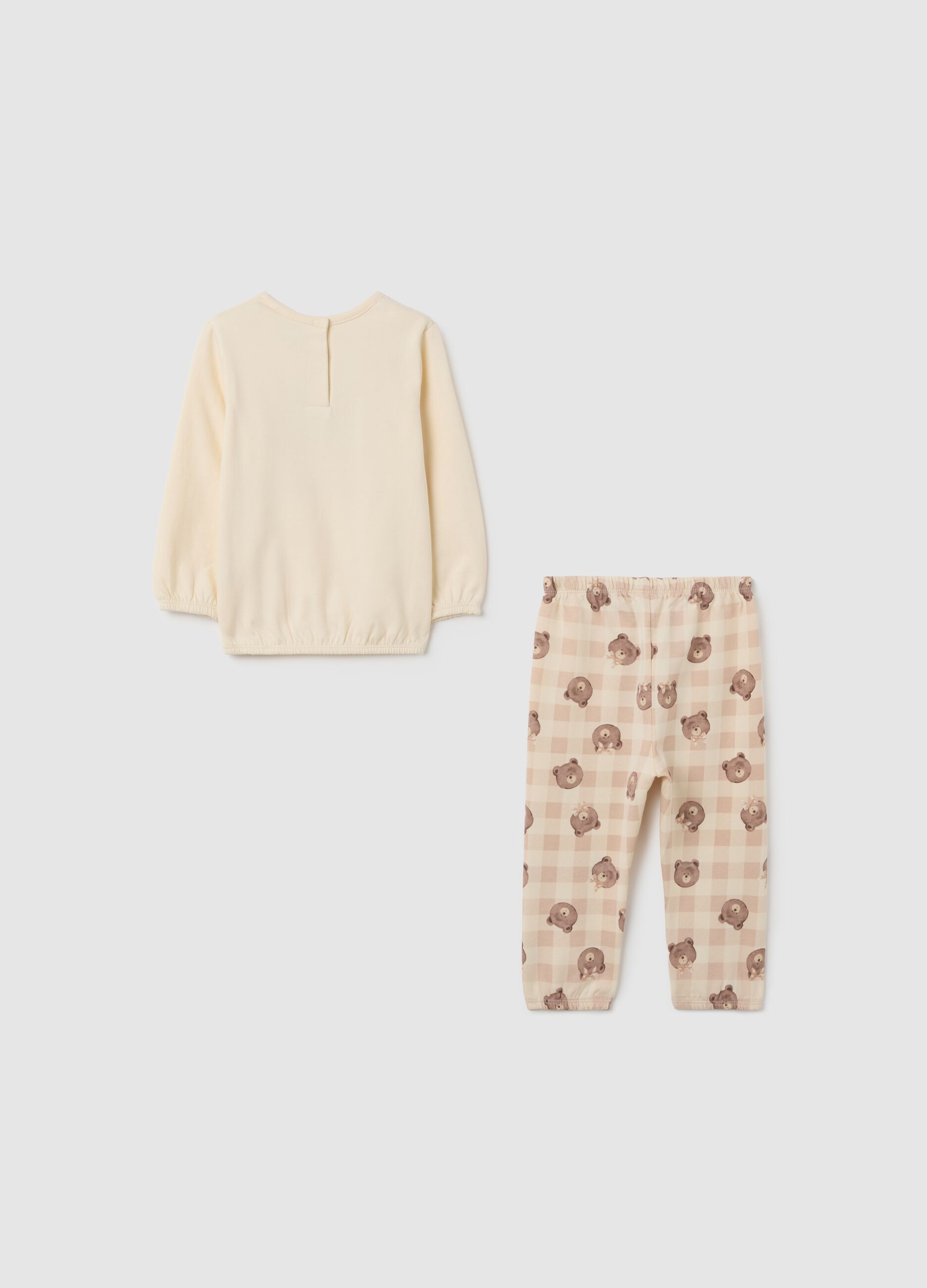 Baby Girl Pyjamas in Pure Beige Cotton with Print