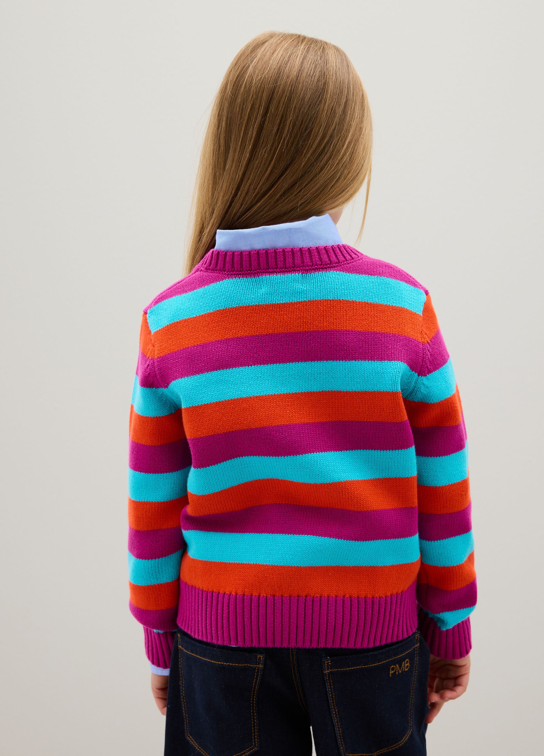 Girls' pullover in multi-coloured pure cotton regular fit