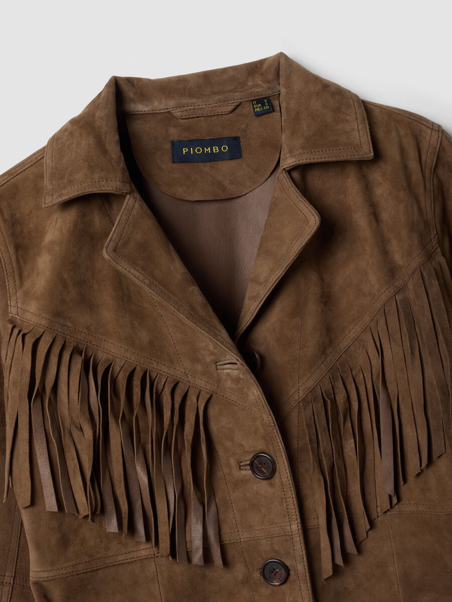Giacca marrone in vera pelle con frange regular fit_1