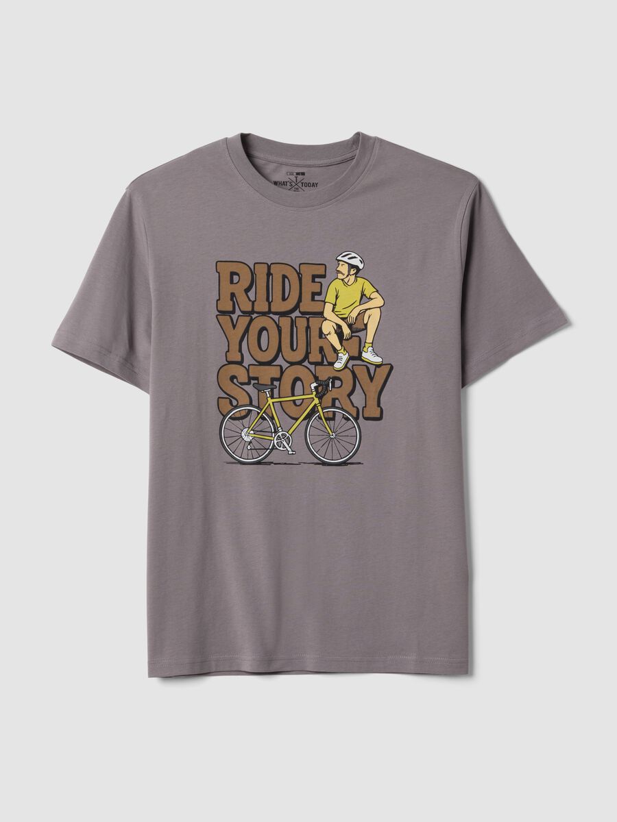 Grey pure cotton T-shirt with front print, regular fit_4