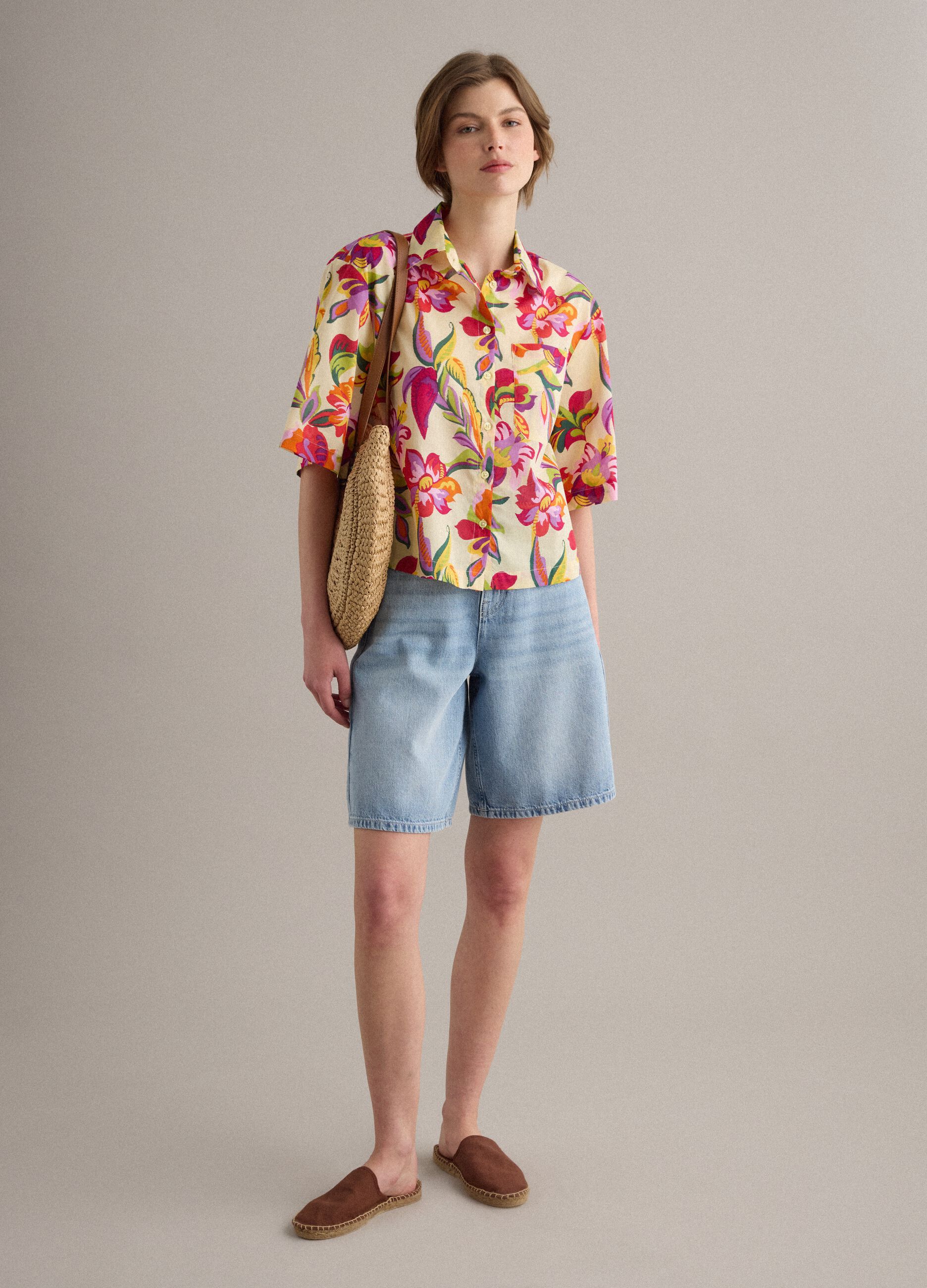 Multicolour pure cotton shirt with bold print and oversized fit