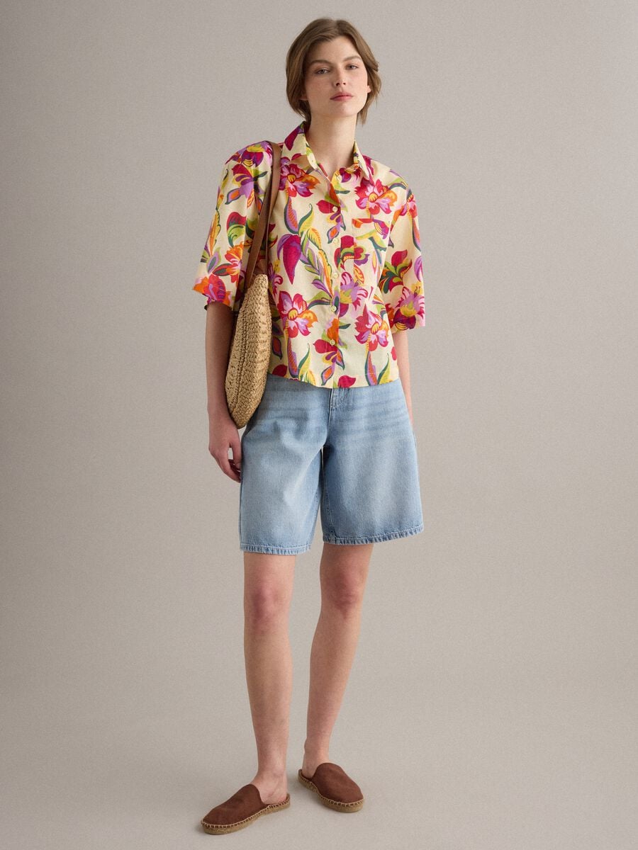 Camicia multicolor in puro cotone con fantasia over fit_1