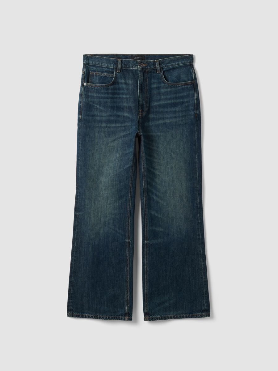 Blue pure-cotton flared denim jeans_4