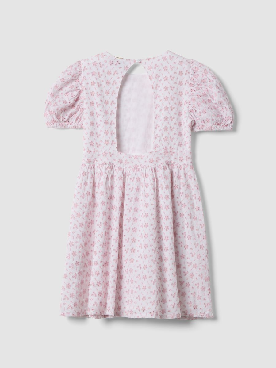 Pink pure cotton dress with Broderie Anglaise embroidery_1