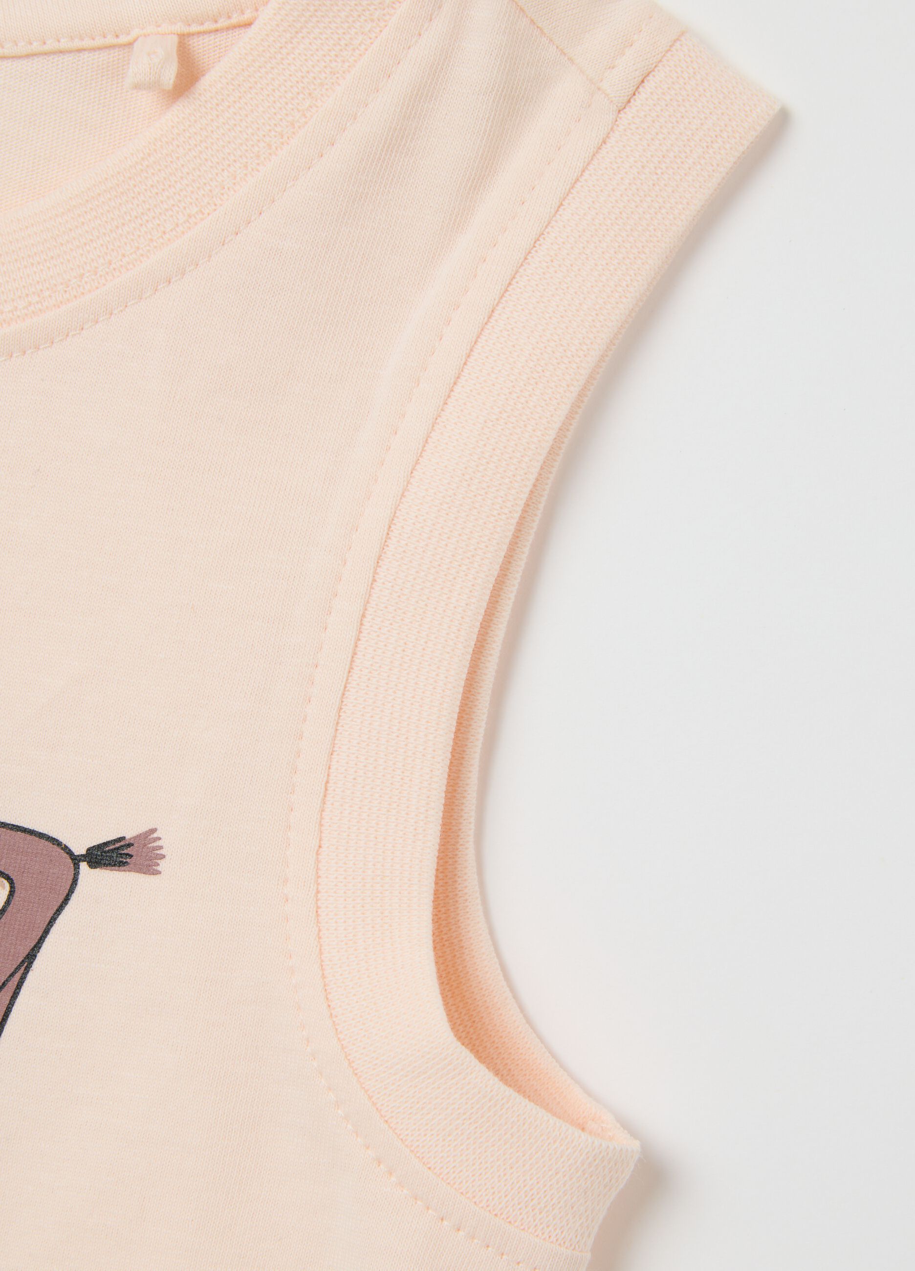 Canotta da bambina in puro cotone beige regular fit con stampa 