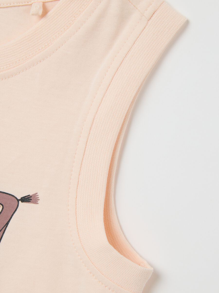 Girls' beige pure cotton tank top, regular fit with print_2