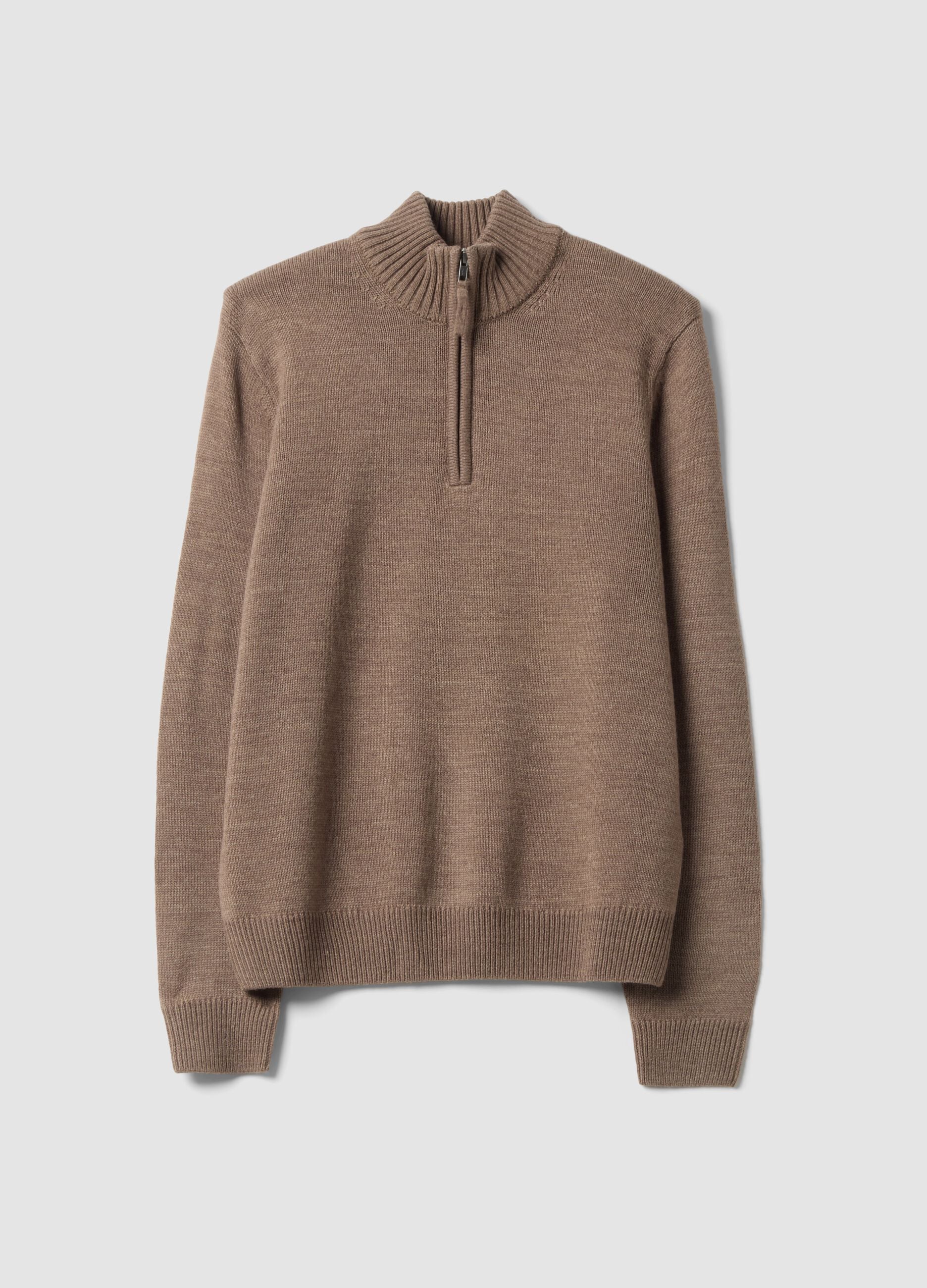 Brown half-zip regular-fit jumper in jersey knit