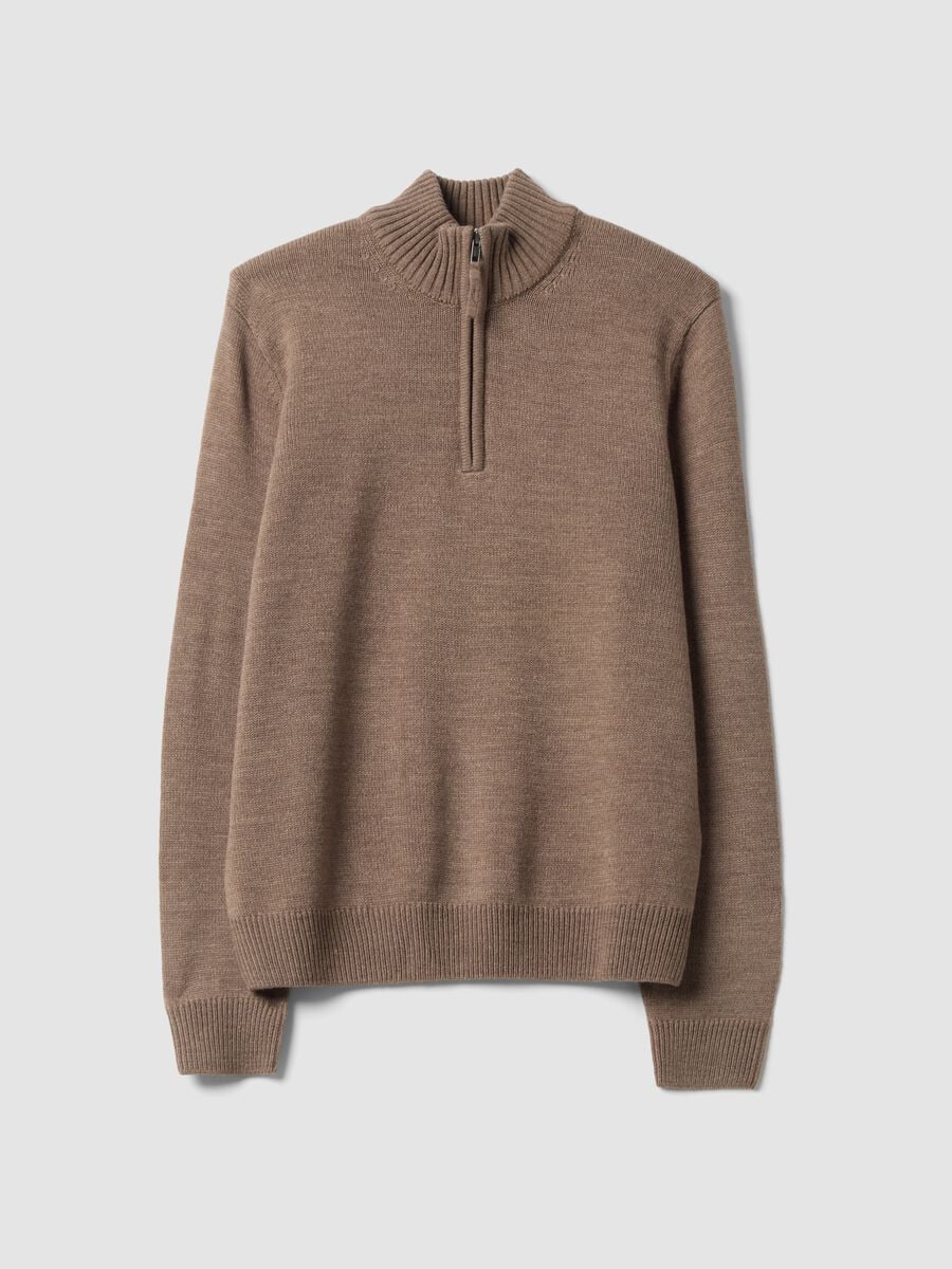 Brown half-zip regular-fit jumper in jersey knit_0