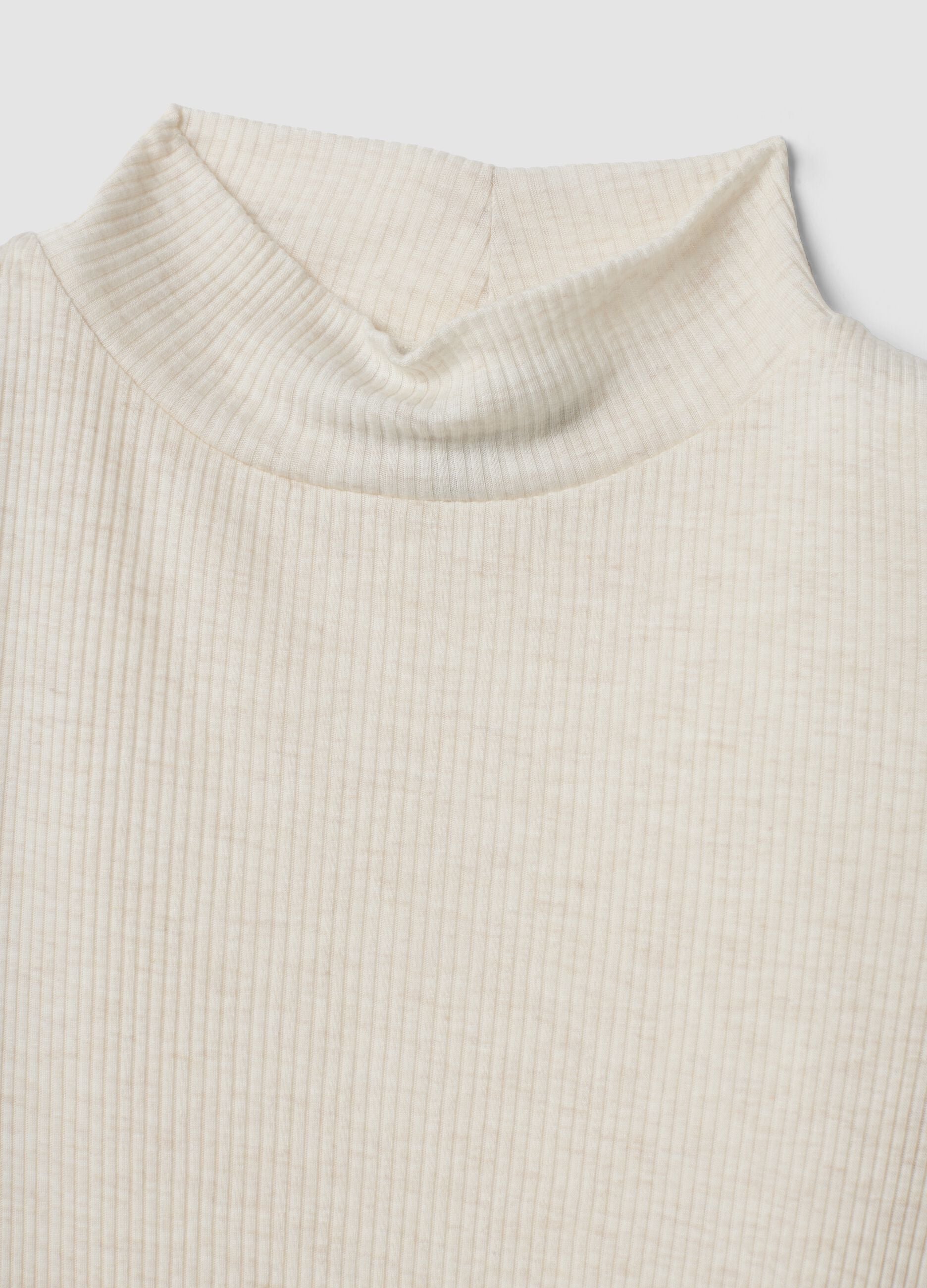 White ribbed Tencel&trade; Lyocell and wool blend T-shirt, regular fit