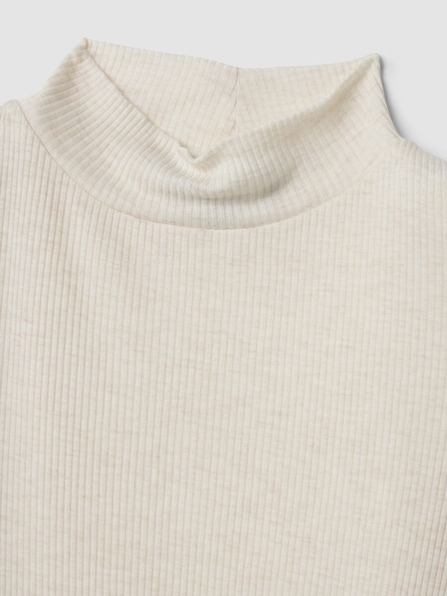 T-shirt bianca in misto lyocell e lana a costine regular fit_1