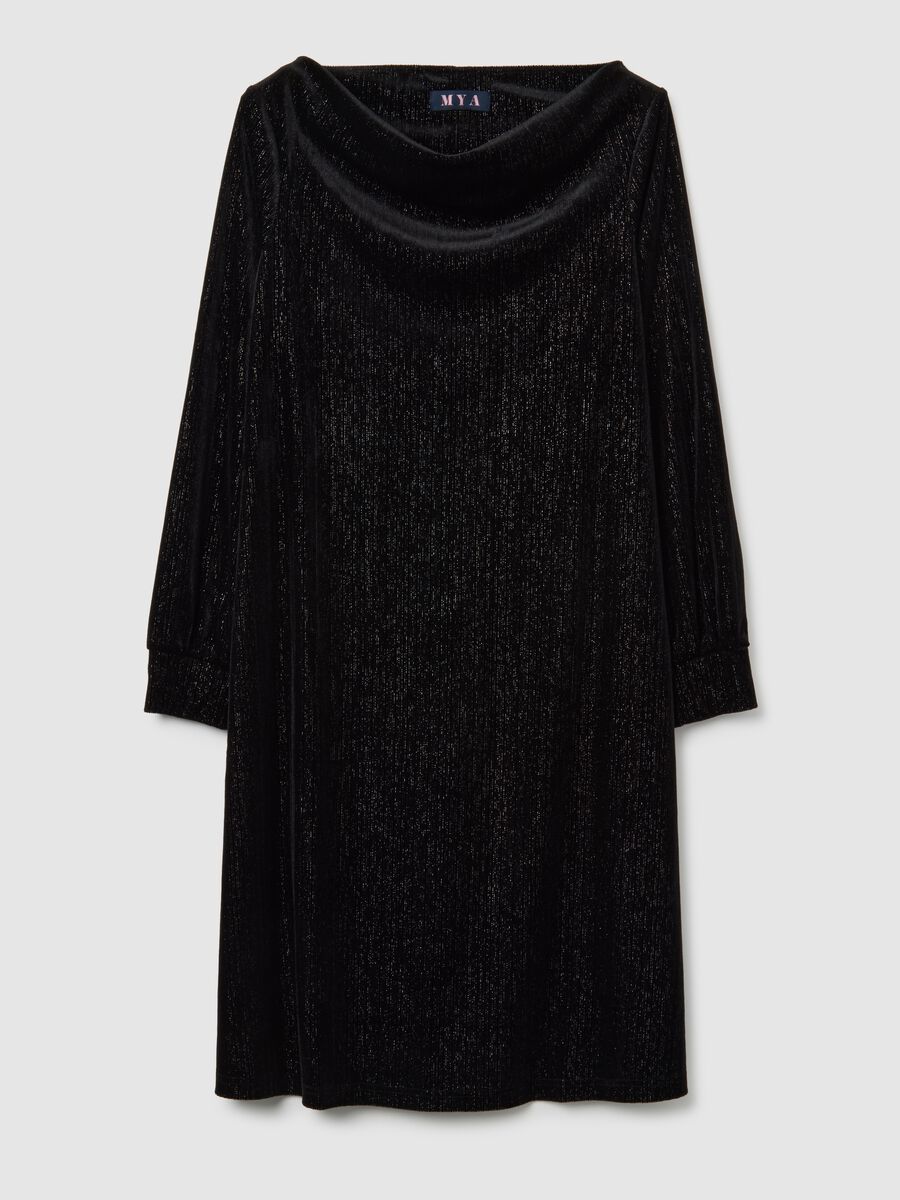 Black Velvet Long Dress Regular Fit with Boat Neckline_4