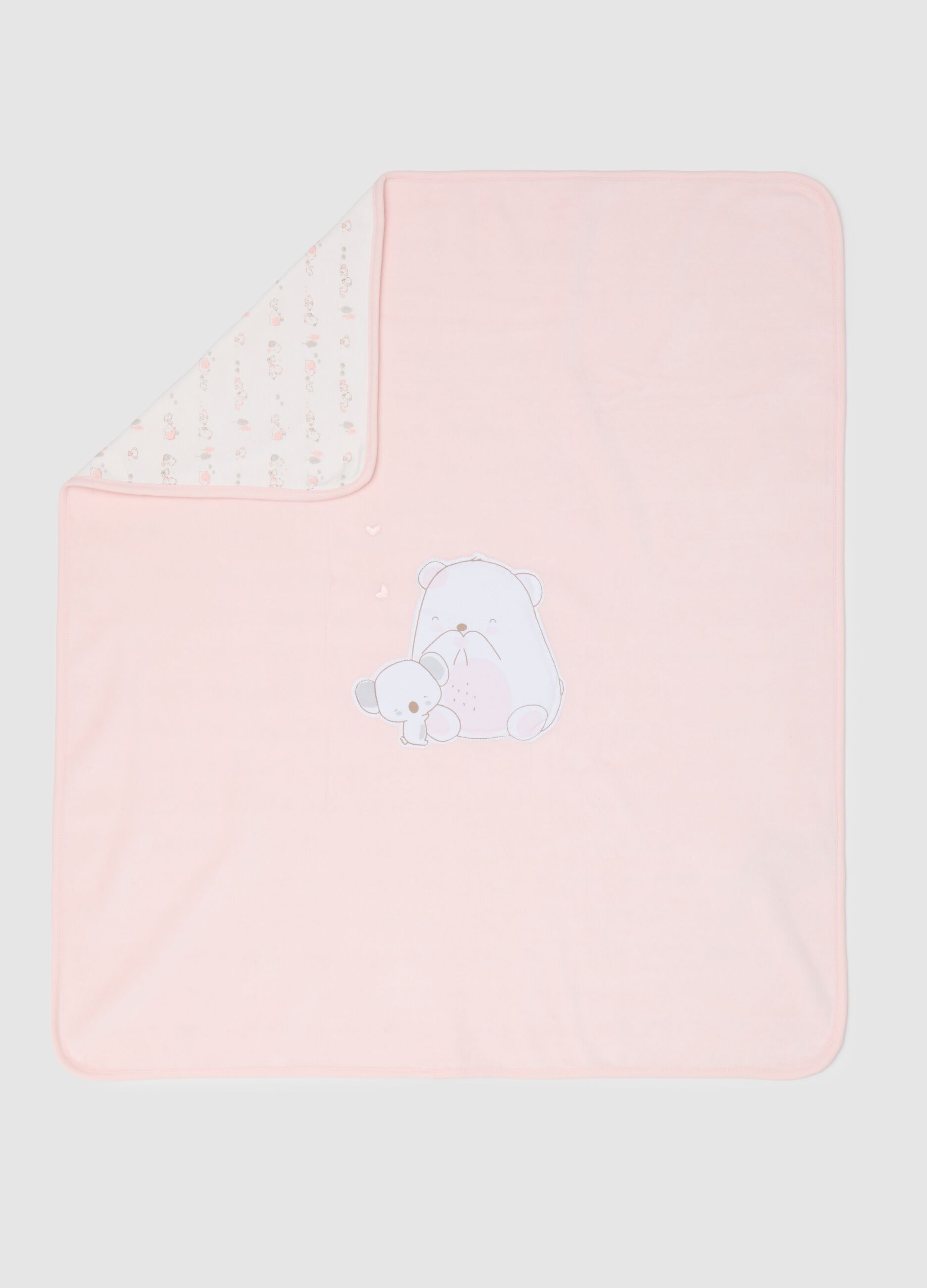 Pink cotton baby blanket with teddy bears