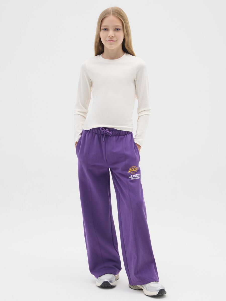 Girls' purple culottes in cotton blend with Lakers print_0