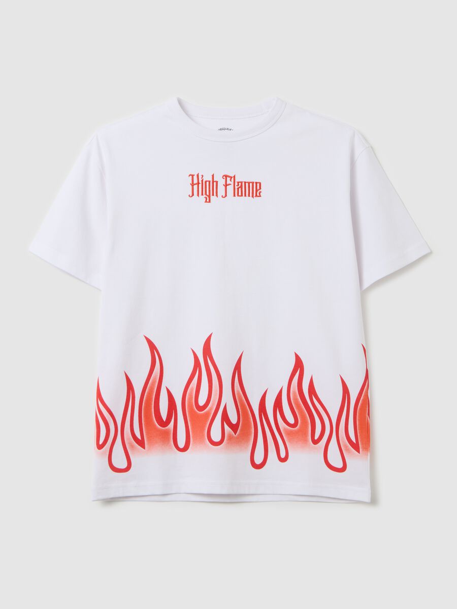 T-shirt in cotone con stampa fiamme "High Flame"_3