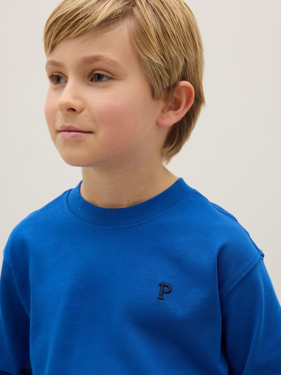 T-shirt da bambino in puro cotone blu regular fit_2