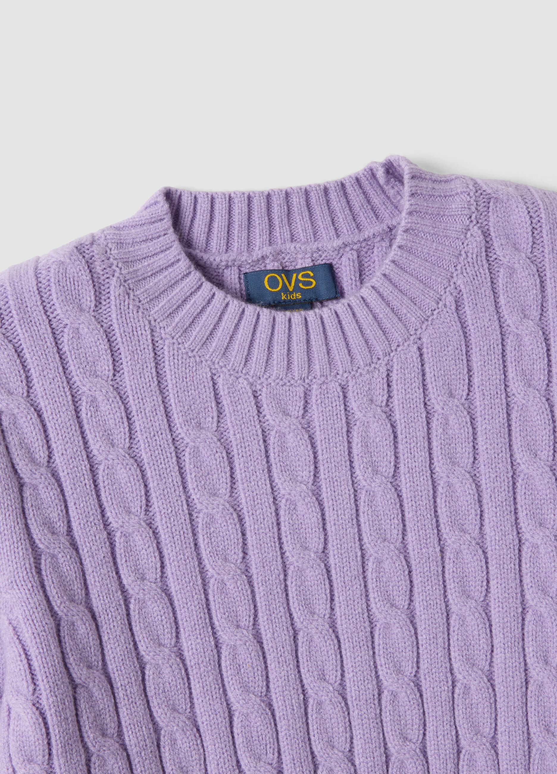 Purple cable-knit crew-neck jumper, regular fit