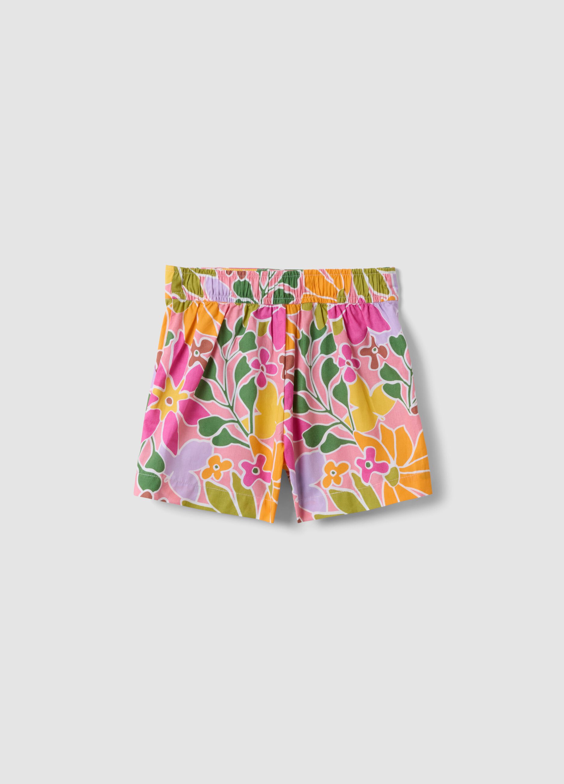 Pure cotton multicolour floral-print shorts