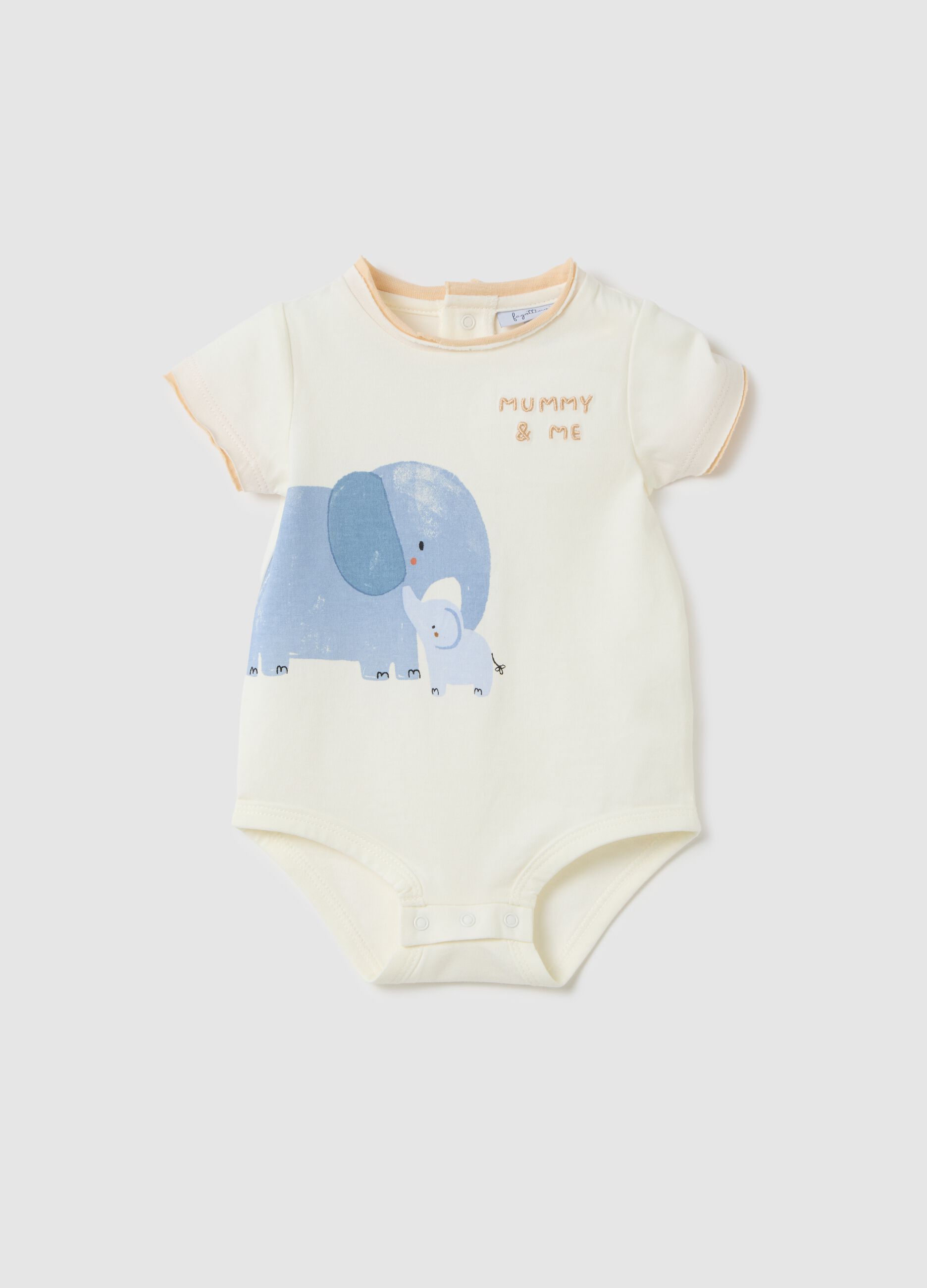 Baby bodysuit in pure white cotton with print