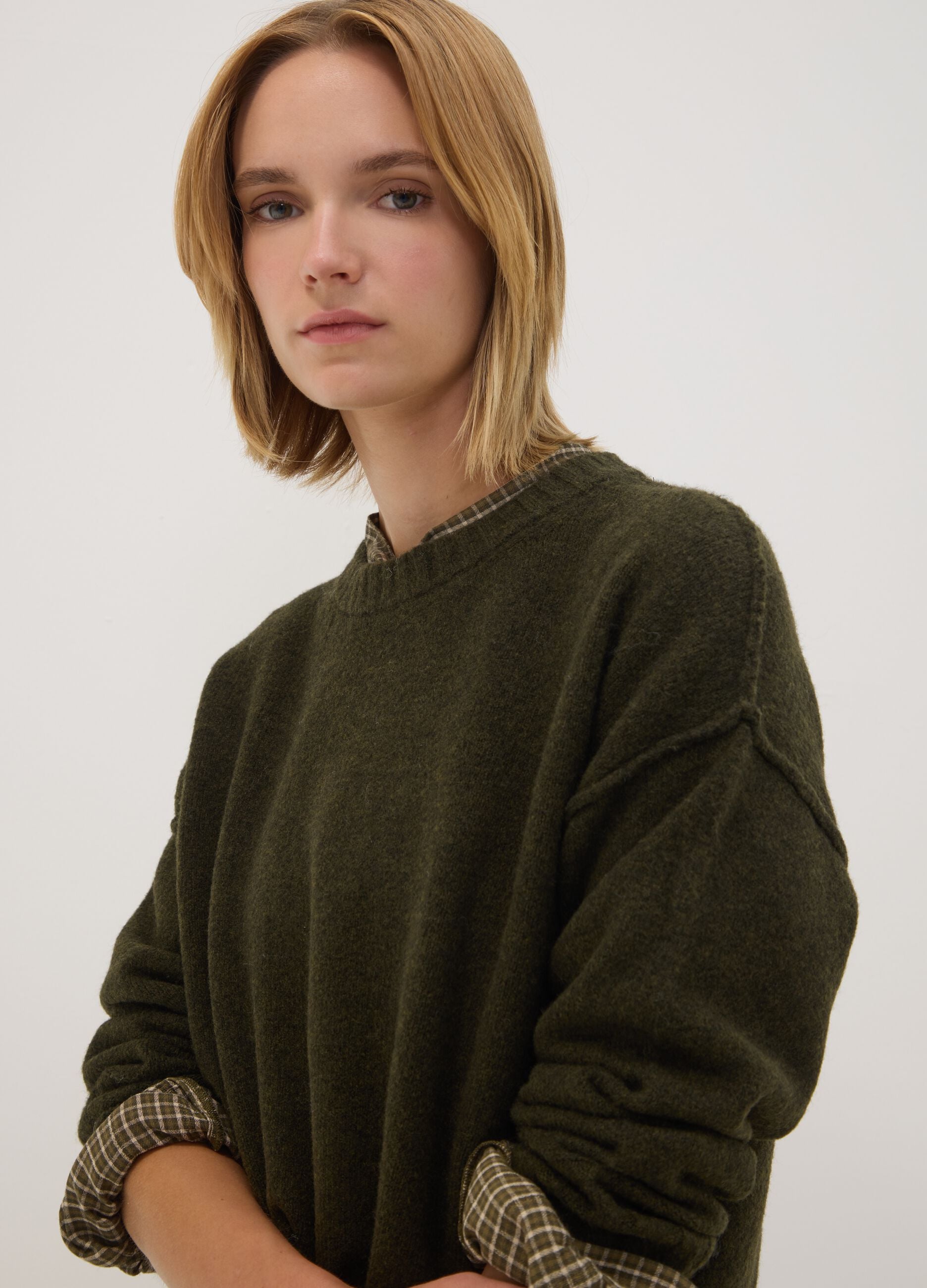 Green stretch crew-neck top