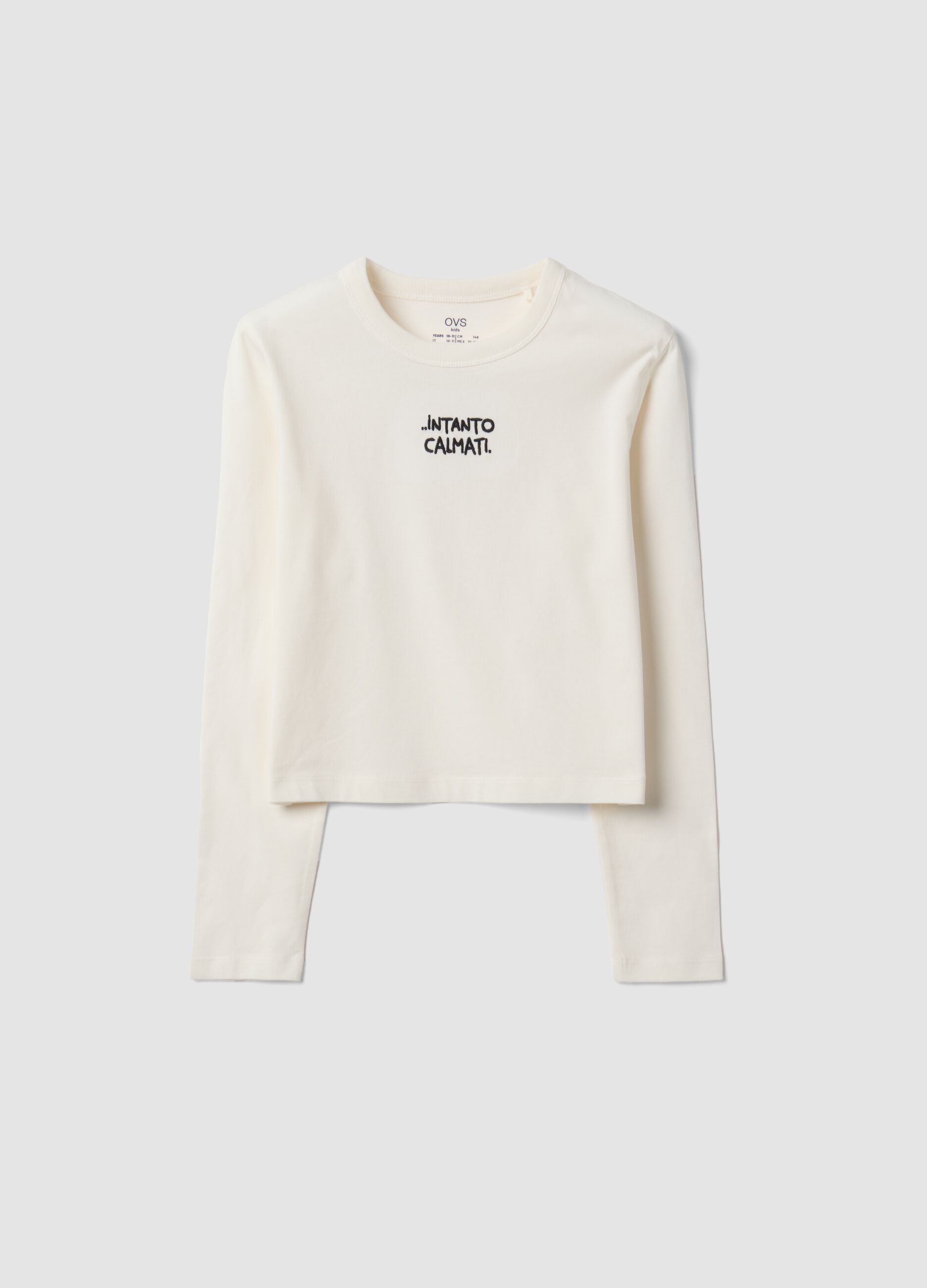 White pure organic cotton T-shirt with front slogan for girls