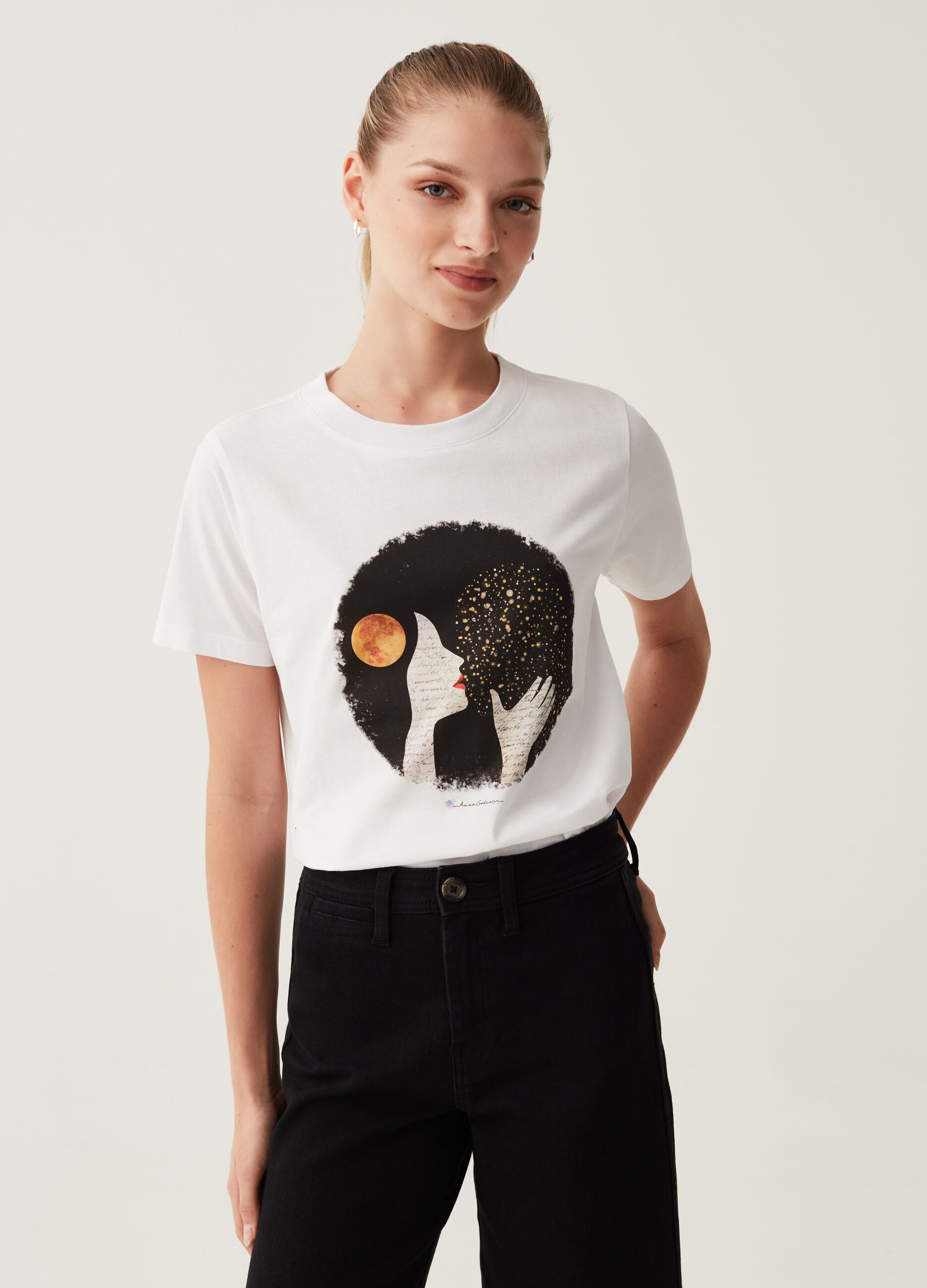 T-shirt in cotone con stampa Anna Godeassi_0