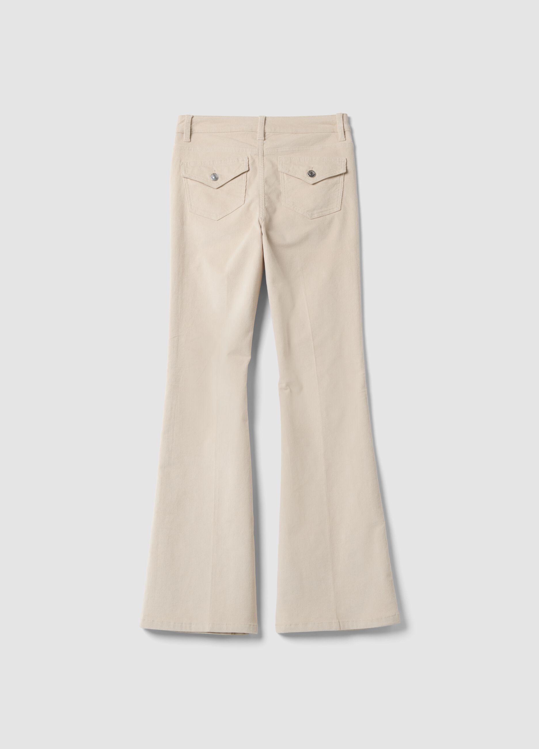 Beige stretch cotton flared trousers