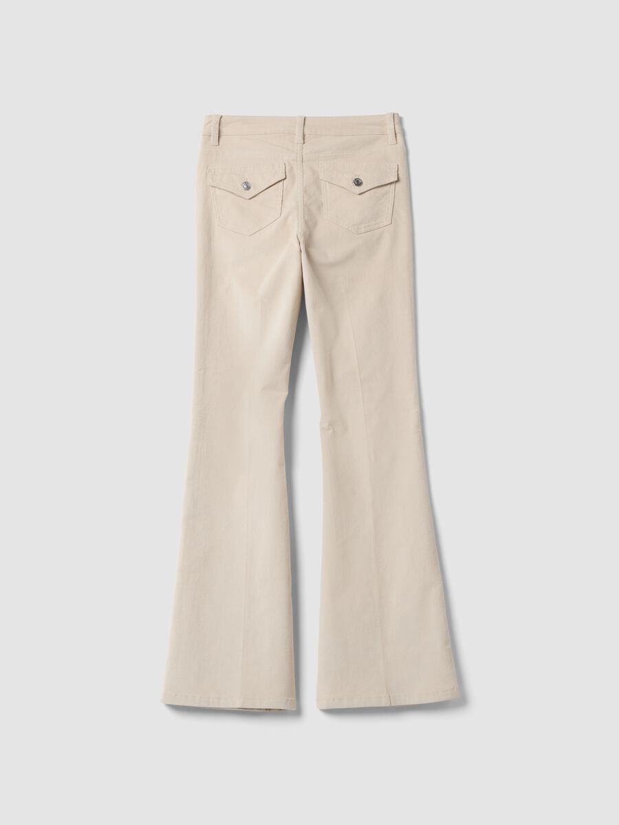 Beige stretch cotton flared trousers_2