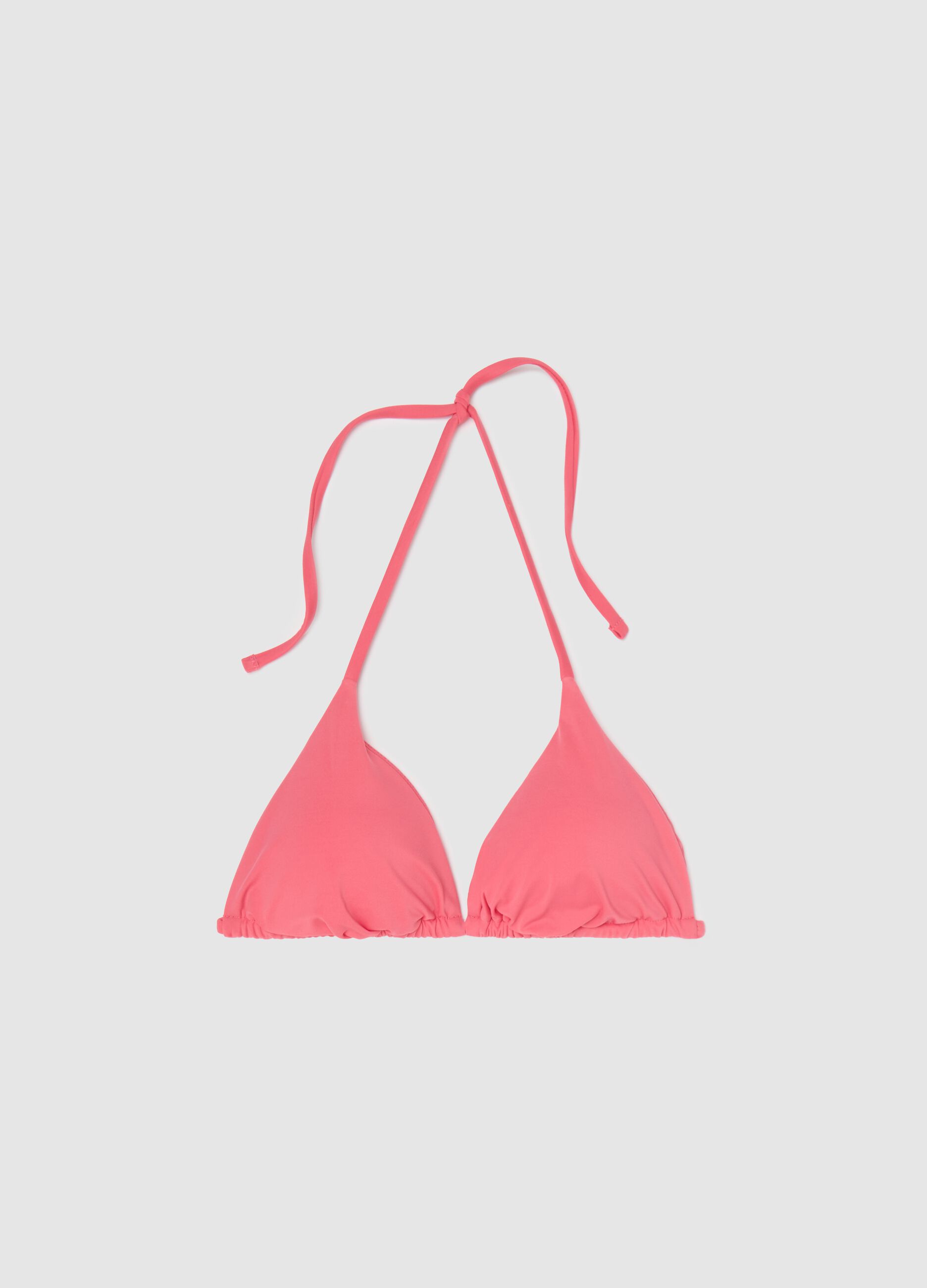 Pink triangle bikini top with ties