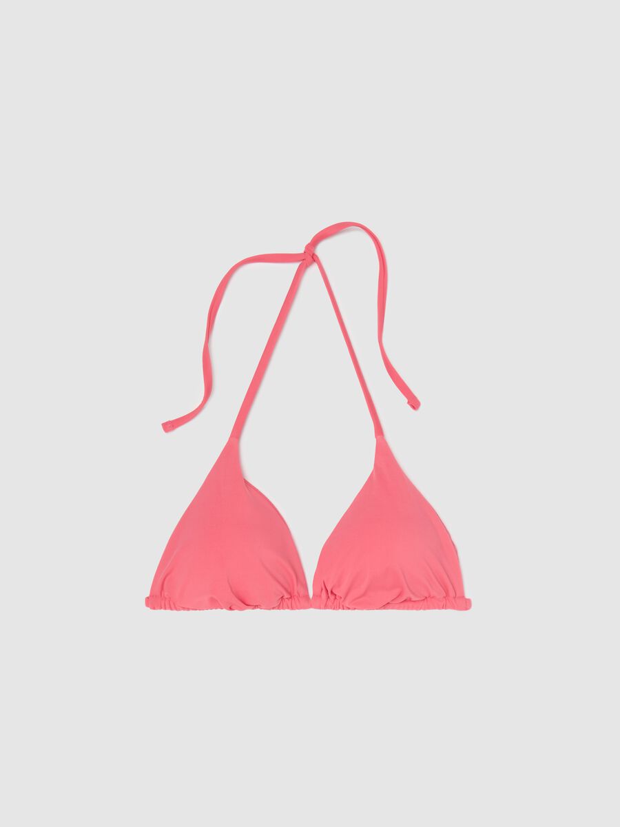 Pink triangle bikini top with ties_4