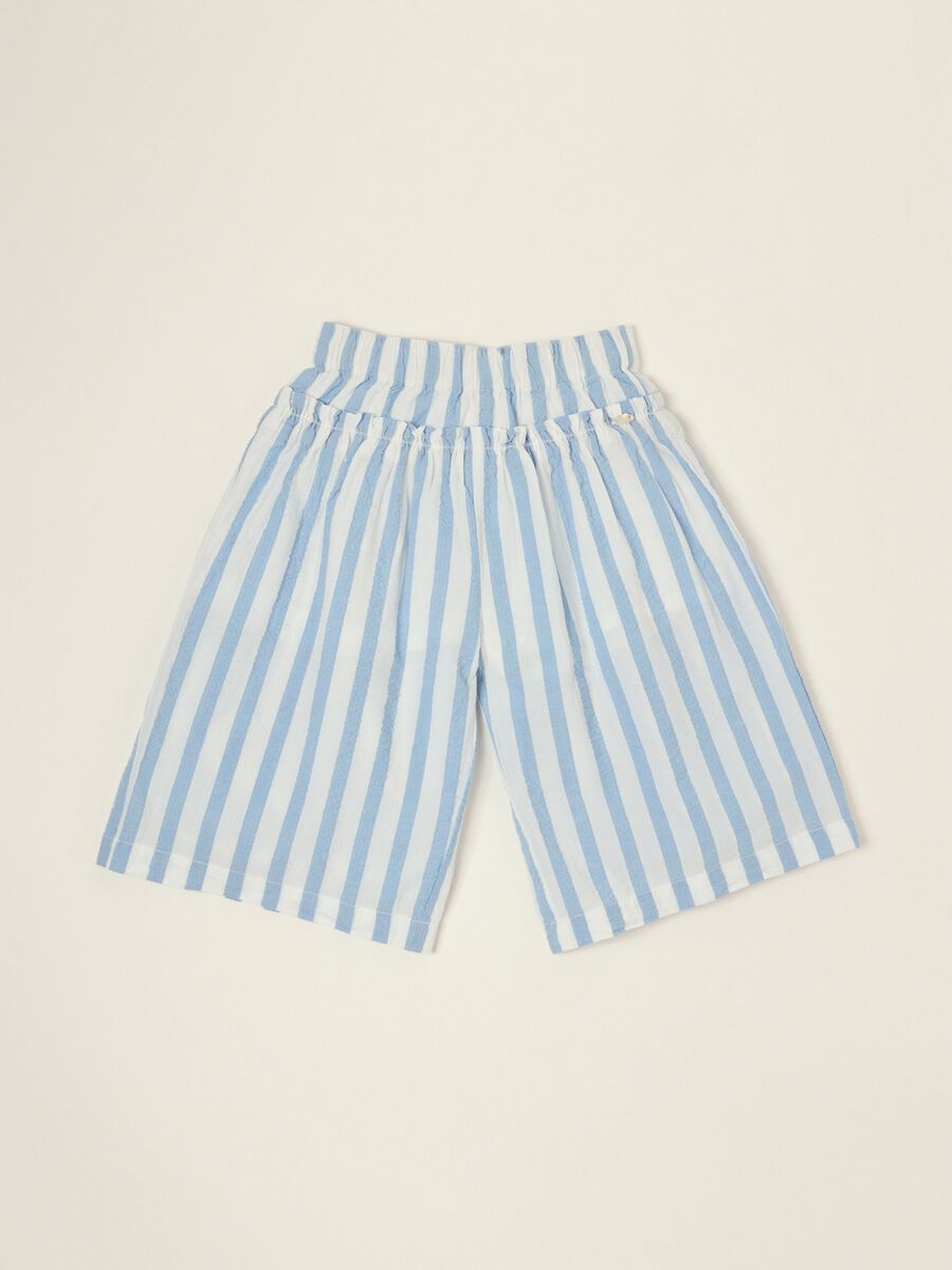 Pantaloni a righe in puro cotone azzurro_0