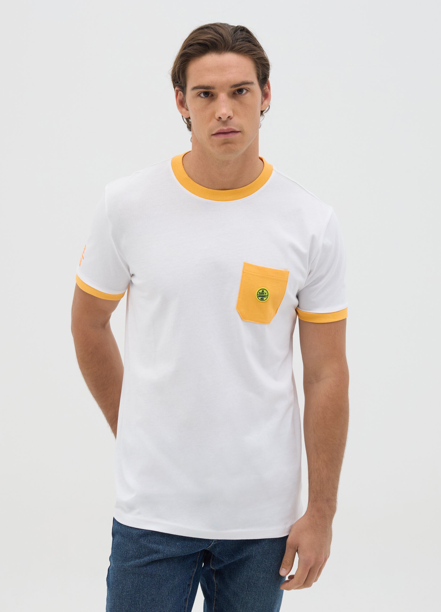 White T-shirt with pocket and contrasting details