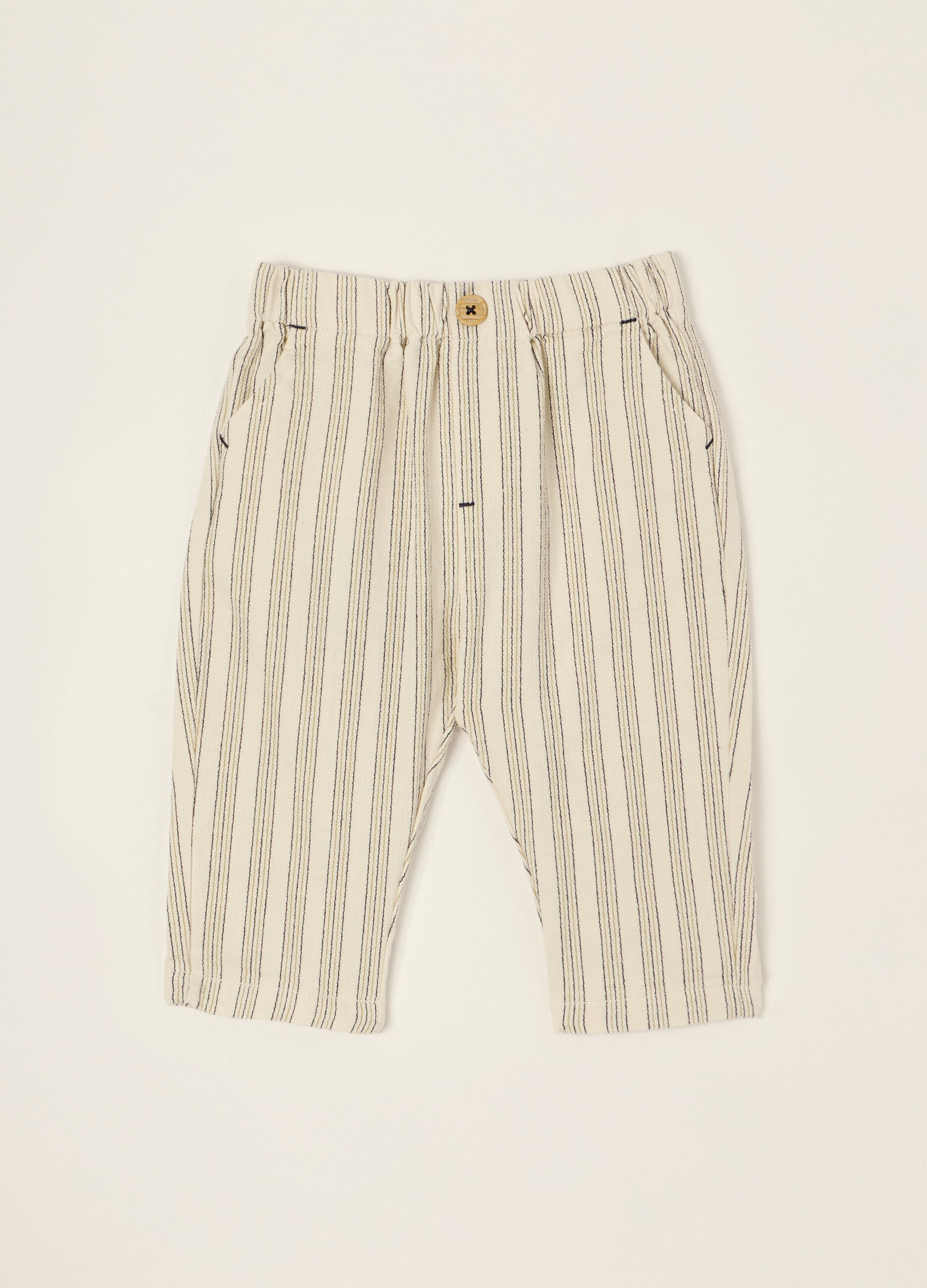 Beige striped pure cotton shorts