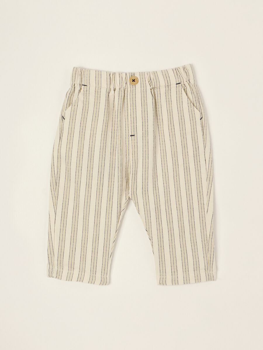 Beige striped pure cotton shorts_0