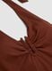 Costume intero marrone in tessuto elasticizzato con lacci al collo_5