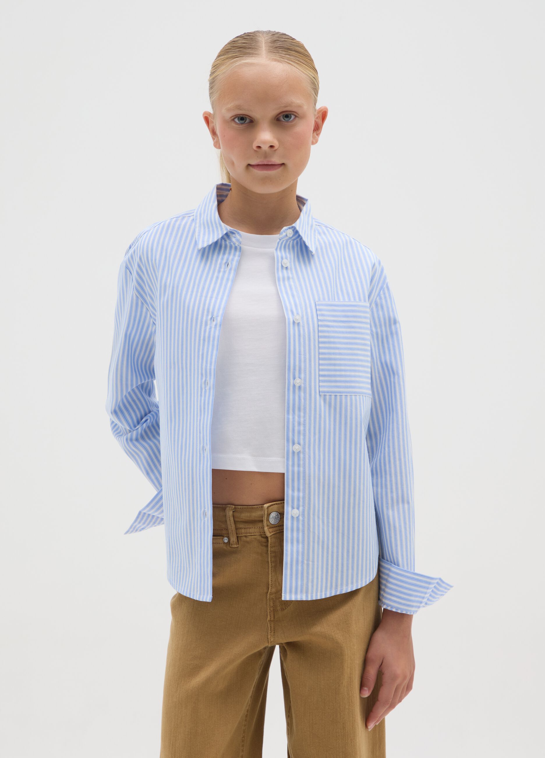 Camicia da ragazza in puro cotone multicolor regular fit