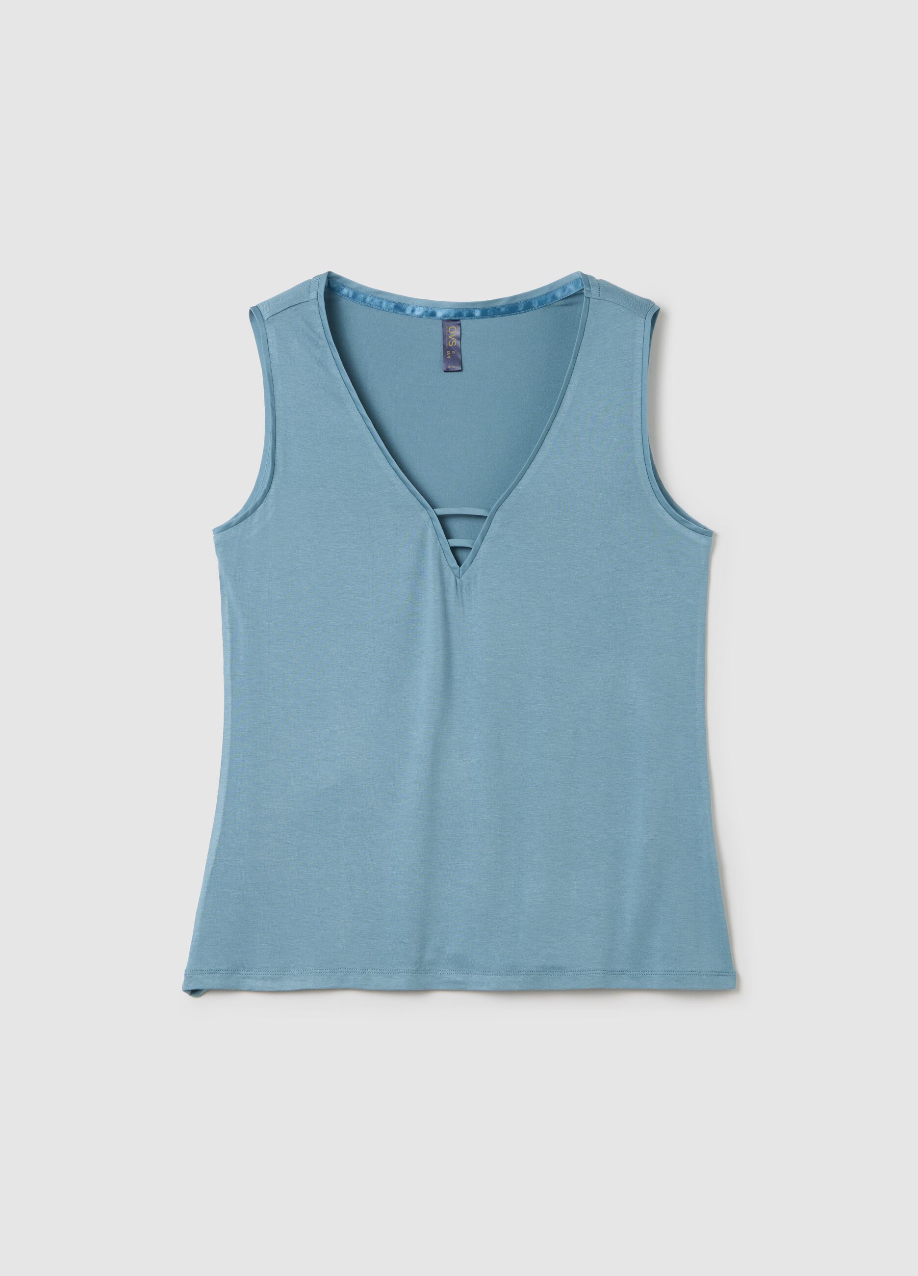 Top pigiama azzurro in viscosa stretch
