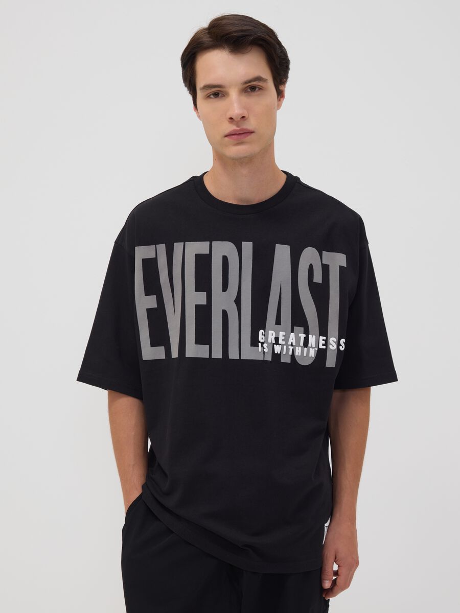 Black pure cotton T-shirt with front logo_0