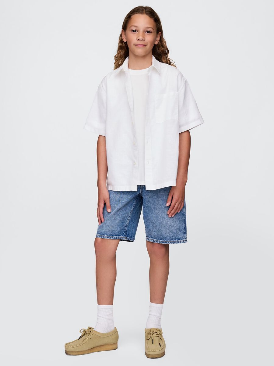 Short-sleeve white linen and cotton shirt_1