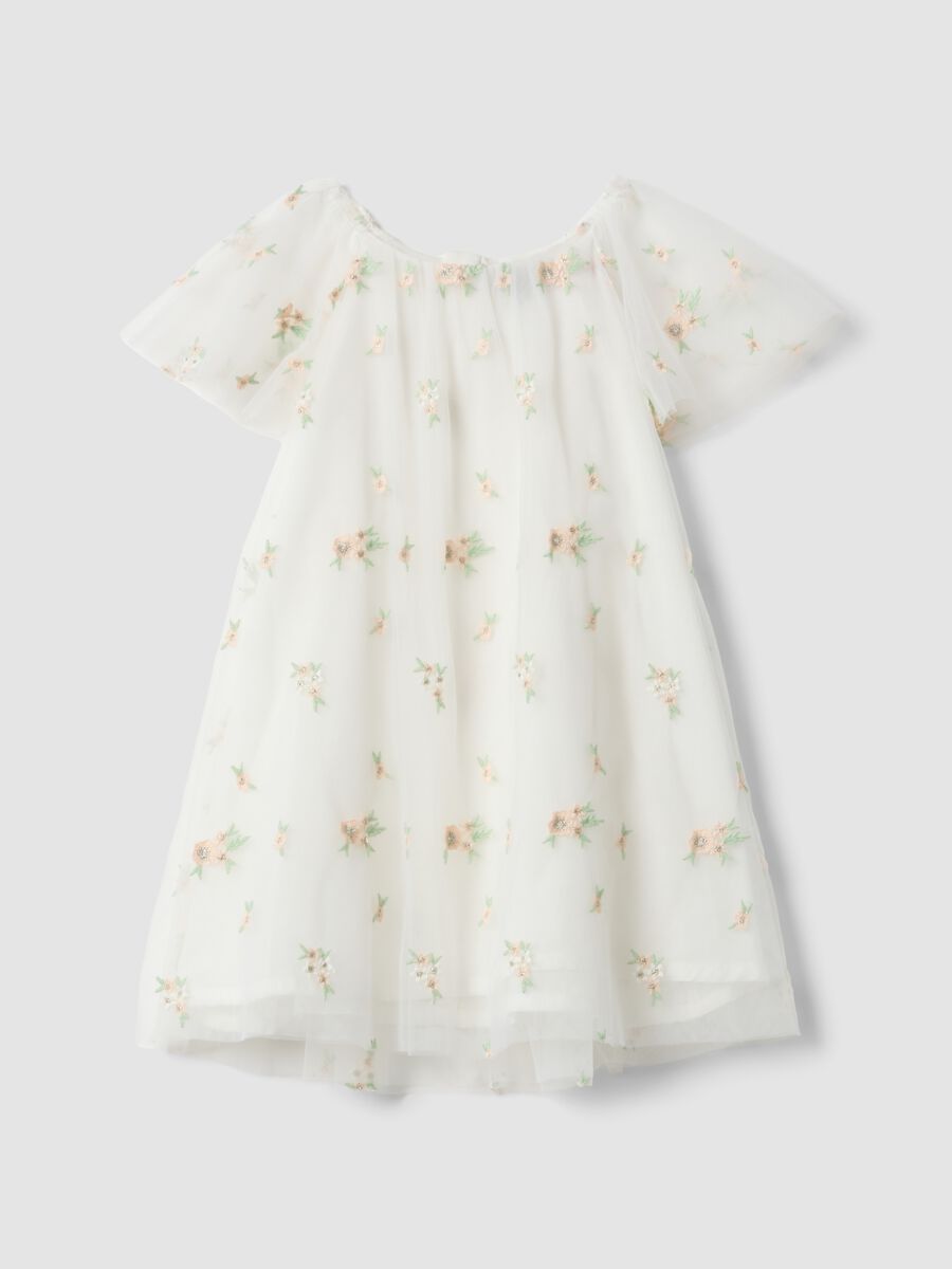 White girls&rsquo; dress with floral embroidery, regular fit_0