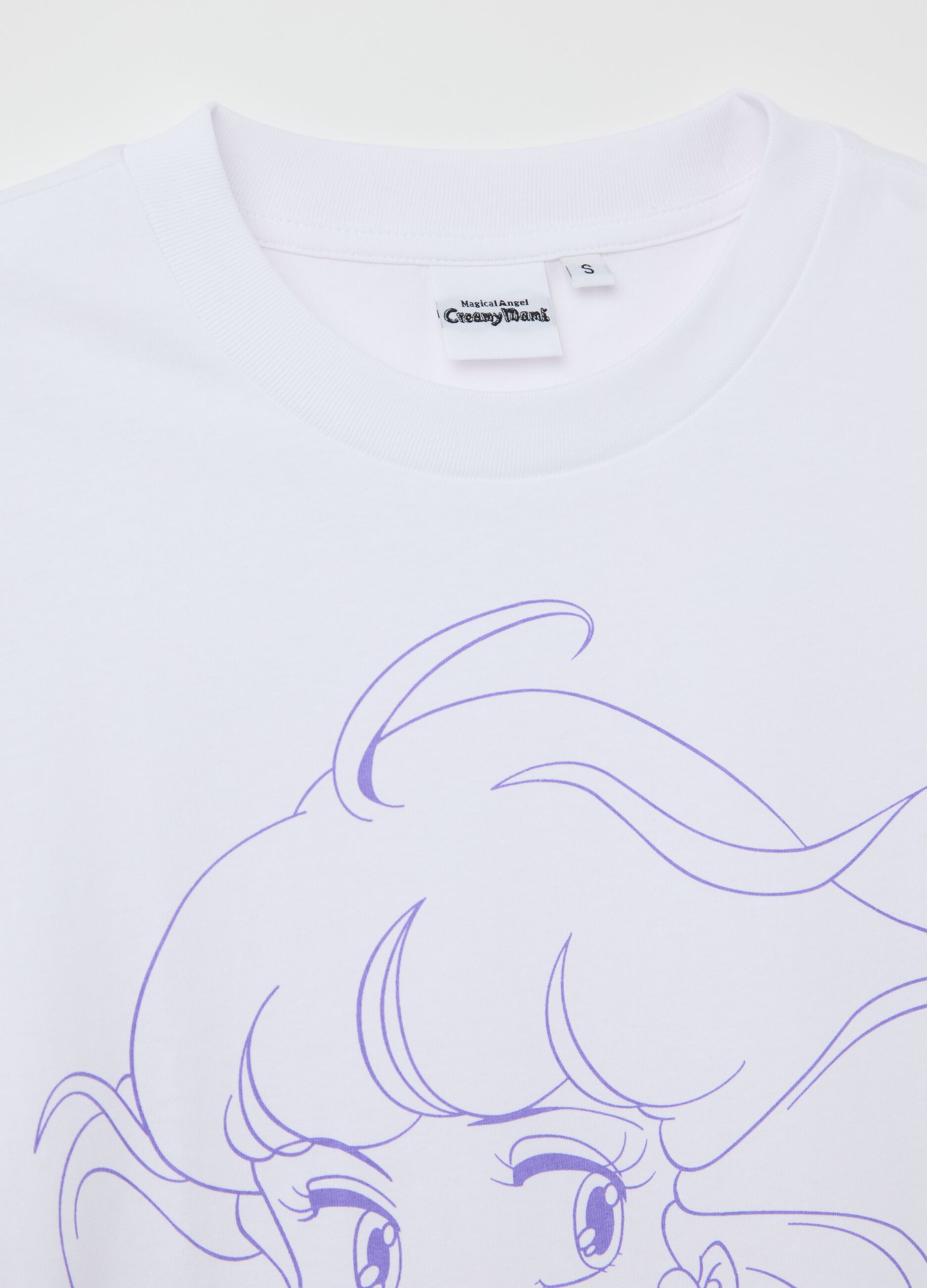 White T-shirt in cotton with Creamy Mami print