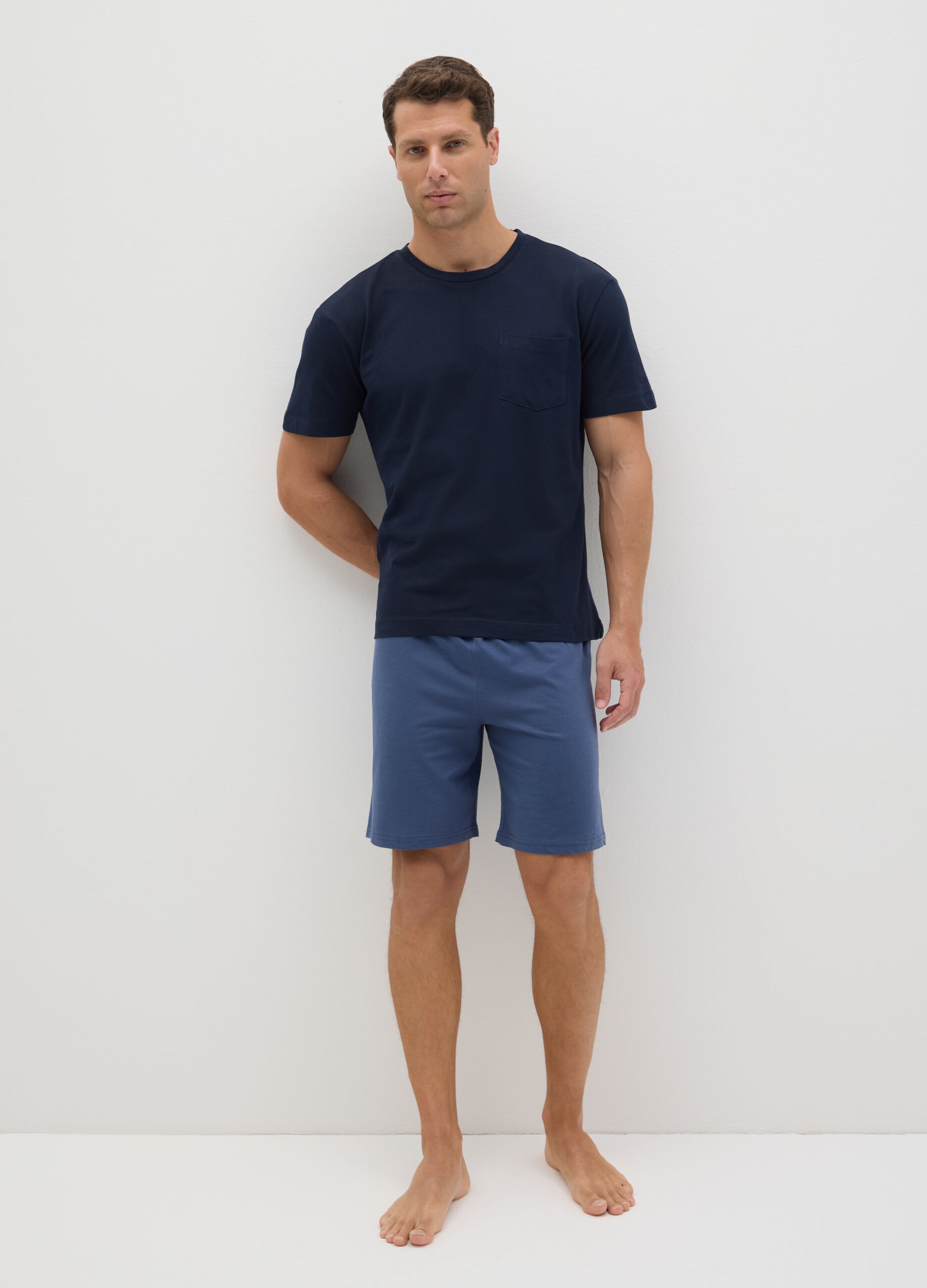 Men's blue cotton regular fit t-shirt and bermuda shorts set
